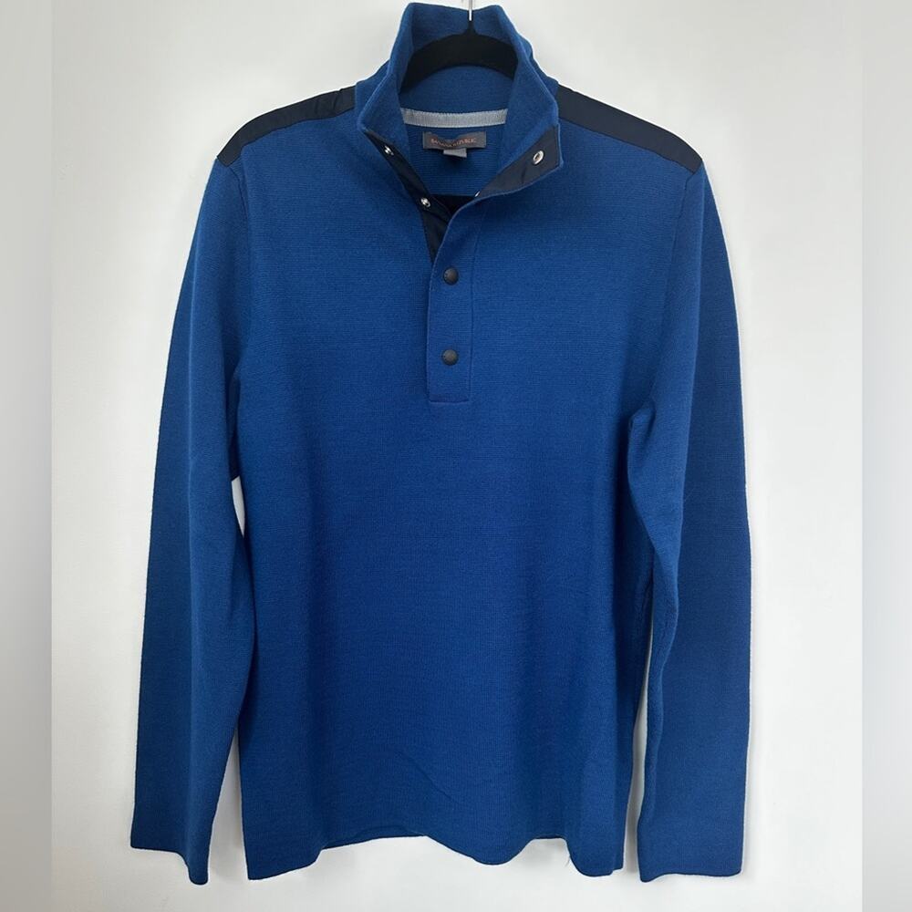 Banana Republic 1/4 Button Pullover Sweater Men M Blue Elbow and Soulder Patch